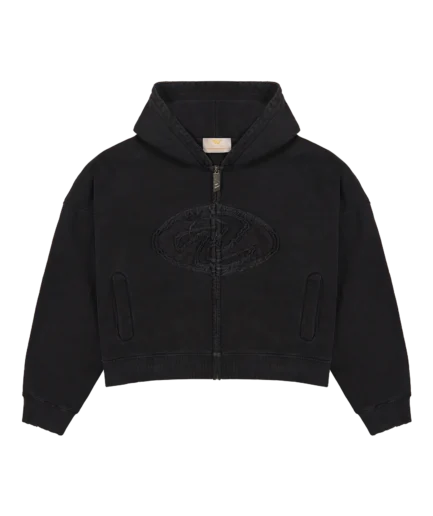 Black Patched Logo Zip Hoodie