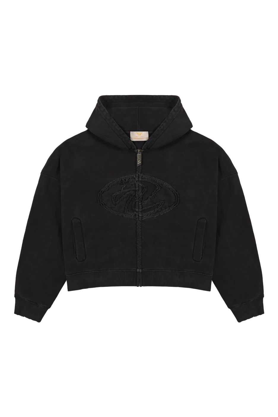 Black Patched Logo Zip Hoodie